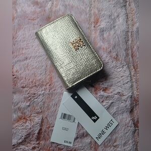 Nine West Metallic Gold Textured Zip-Around Wallet